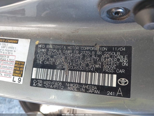 Aukcja sprzedaży 2005 Toyota Prius, vin: JTDKB20U653015741, numer aukcji: 46307156