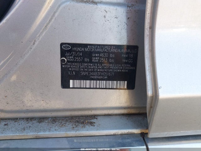 46307200 :رقم المزاد ، 5NPE34AB3FH051671 vin ، 2015 Hyundai Sonata Sport 2.0t مزاد بيع