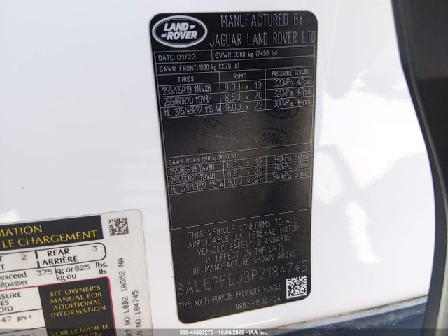 Aukcja sprzedaży 2023 Land Rover Defender 130 Se, vin: SALEPFEU3P2184745, numer aukcji: 46307275