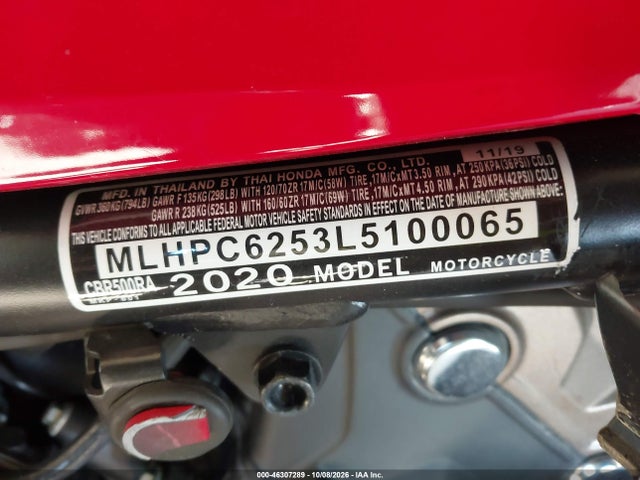 Aukcja sprzedaży 2020 Honda Cbr500 Ra, vin: MLHPC6253L5100065, numer aukcji: 46307289