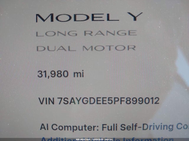 Продажа на аукционе авто 2023 Tesla Model Y Awd/long Range Dual Motor All-wheel Drive, vin: 7SAYGDEE5PF899012, номер лота: 46307449