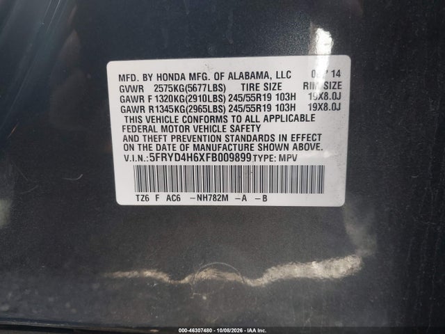 Продажа на аукционе авто 2015 Acura Mdx Technology Pkg W/entertainment Pkg, vin: 5FRYD4H6XFB009899, номер лота: 46307480