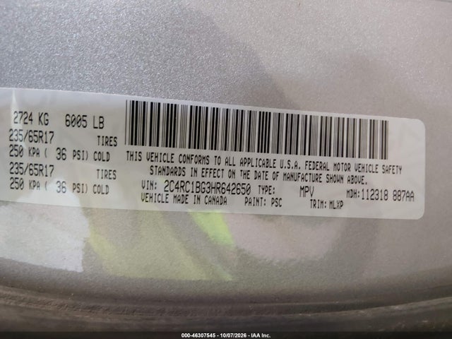 Продаж на аукціоні авто 2017 Chrysler Pacifica Touring-l, vin: 2C4RC1BG3HR642650, номер лоту: 46307545