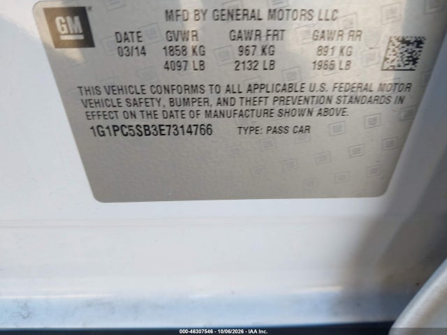 Продажа на аукционе авто 2014 Chevrolet Cruze 1lt Auto, vin: 1G1PC5SB3E7314766, номер лота: 46307546