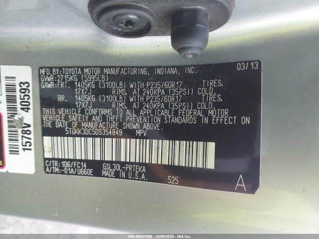 Продаж на аукціоні авто 2013 Toyota Sienna Le V6 8 Passenger, vin: 5TDKK3DC5DS354849, номер лоту: 46307569