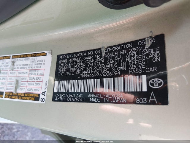 46307686 :رقم المزاد ، JTNBB46K973006094 vin ، 2007 Toyota Camry Hybrid مزاد بيع