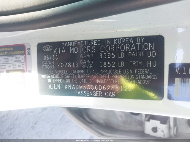 Продаж на аукціоні авто 2013 Kia Rio Lx, vin: KNADM5A36D6285122, номер лоту: 46307702