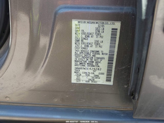 Aukcja sprzedaży 2005 Nissan Frontier Le, vin: 1N6AD07W15C429282, numer aukcji: 46307707