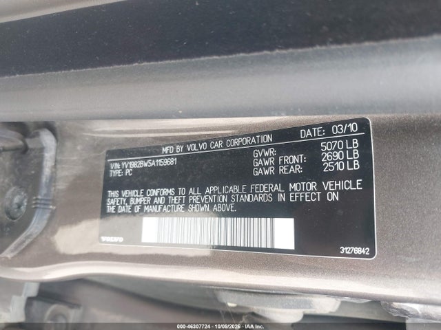 Продаж на аукціоні авто 2010 Volvo V70 3.2/3.2 R-design, vin: YV1982BW5A1159681, номер лоту: 46307724