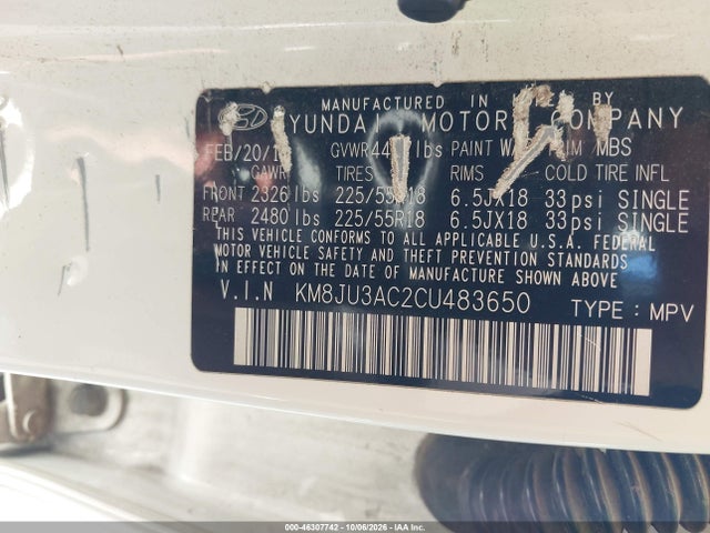 Продажа на аукционе авто 2012 Hyundai Tucson Limited, vin: KM8JU3AC2CU483650, номер лота: 46307742