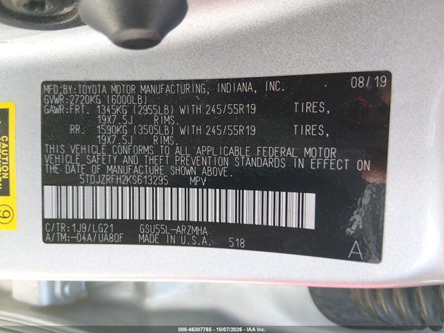 Toyota Highlander Se 2019 5TDJZRFH2KS613295 Image 9