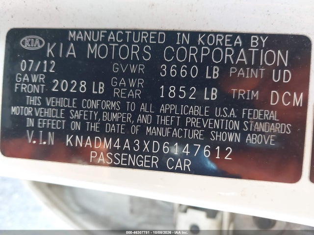 Продаж на аукціоні авто 2013 Kia Rio Lx, vin: KNADM4A3XD6147612, номер лоту: 46307781