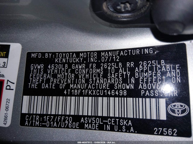 Продаж на аукціоні авто 2012 Toyota Camry Se, vin: 4T1BF1FKXCU146498, номер лоту: 46307812