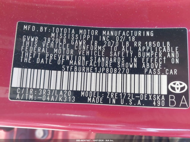 Toyota Corolla Xse 2018 5YFBURHE1JP808270 Image 9