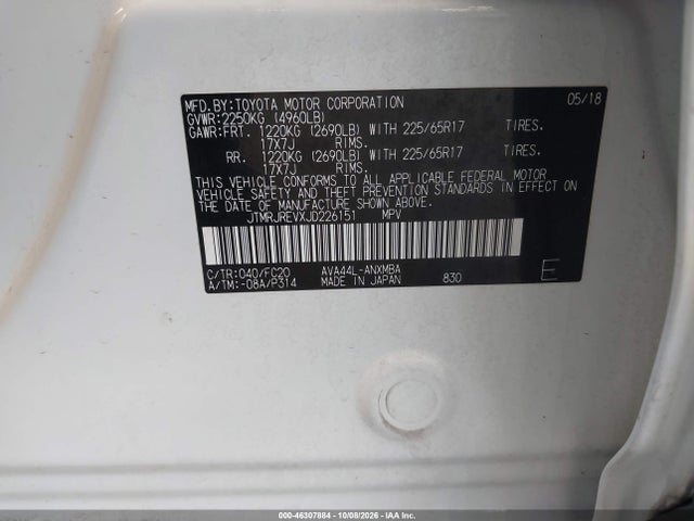 JTMRJREVXJD226151 Toyota Rav4 Hybrid Xle