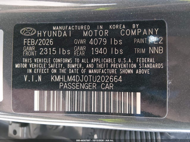 Aukcja sprzedaży 2026 Hyundai Elantra Hybrid Blue, vin: KMHLM4DJ0TU202664, numer aukcji: 46307897