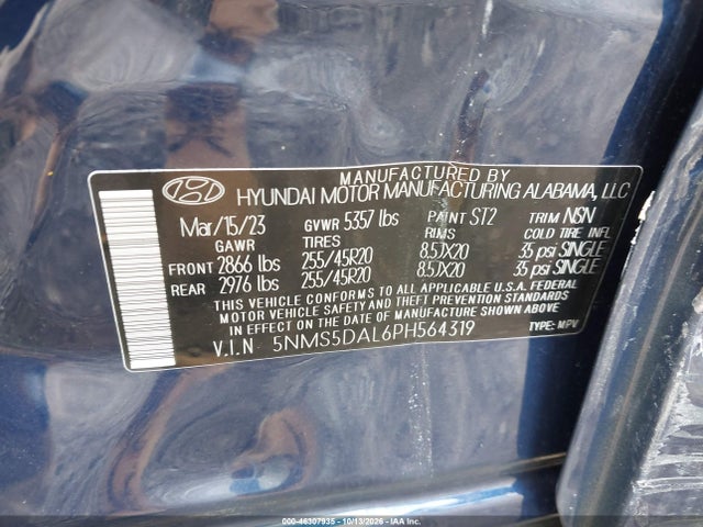 Продажа на аукционе авто 2023 Hyundai Santa Fe Calligraphy, vin: 5NMS5DAL6PH564319, номер лота: 46307935