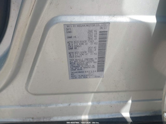 46307964 :رقم المزاد ، 5N1AR2MN6DC667134 vin ، 2013 Nissan Pathfinder Sl مزاد بيع