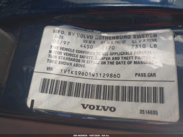 Продажа на аукционе авто 1998 Volvo S90, vin: YV1KS9608W1129860, номер лота: 46308038