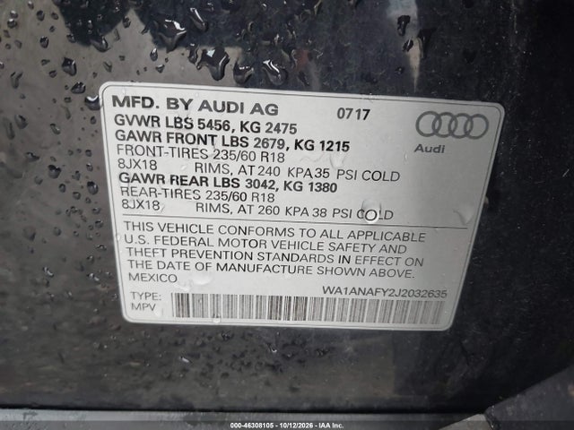 Продаж на аукціоні авто 2018 Audi Q5 2.0t Premium/2.0t Tech Premium, vin: WA1ANAFY2J2032635, номер лоту: 46308105