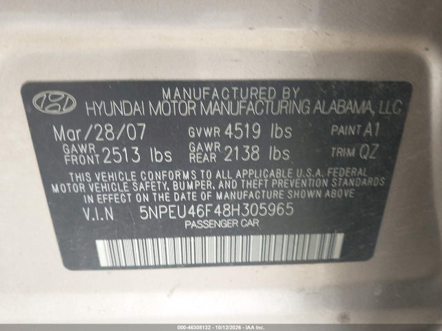 Продаж на аукціоні авто 2008 Hyundai Sonata Limited V6/se V6, vin: 5NPEU46F48H305965, номер лоту: 46308132