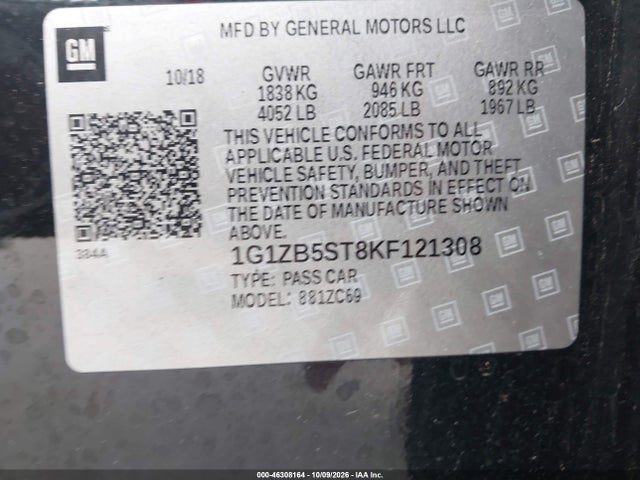 Aukcja sprzedaży 2019 Chevrolet Malibu 1ls, vin: 1G1ZB5ST8KF121308, numer aukcji: 46308164