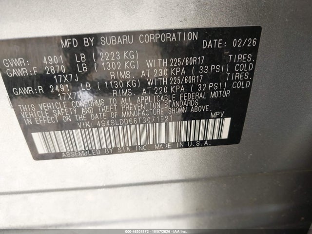 46308172 :رقم المزاد ، 4S4SLDD66T3071921 vin ، 2026 Subaru Forester Premium مزاد بيع