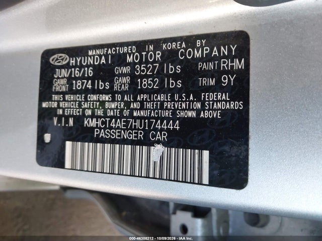 Aukcja sprzedaży 2017 Hyundai Accent Se, vin: KMHCT4AE7HU174444, numer aukcji: 46308212