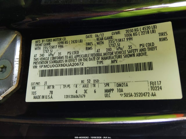 Aukcja sprzedaży 2013 Ford Escape Se, vin: 1FMCU0GX6DUA20672, numer aukcji: 46308262