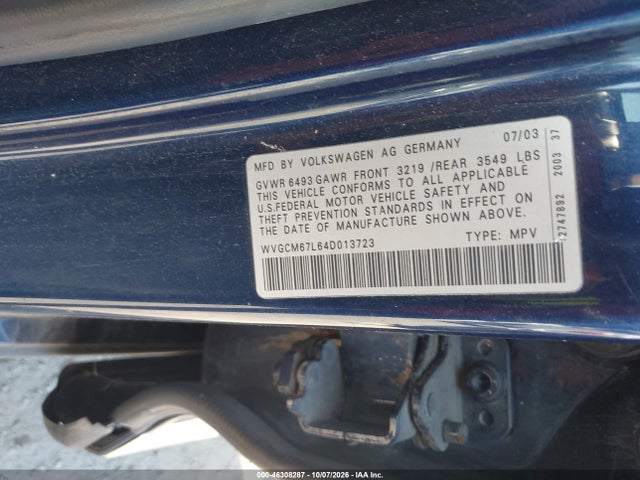 2004 Volkswagen Touareg V8 მანქანა იყიდება აუქციონზე, vin: WVGCM67L64D013723, აუქციონის ნომერი: 46308287