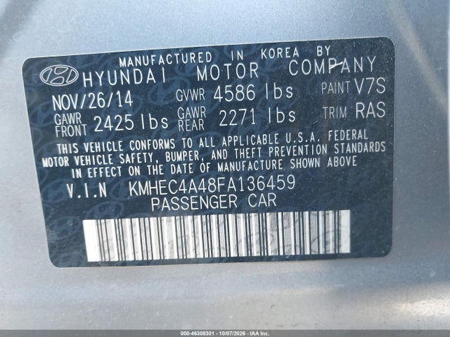 Hyundai Sonata Hybrid Limited 2015 KMHEC4A48FA136459 Image 9