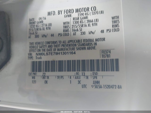 Продаж на аукціоні авто 2017 Ford Transit Connect Xl, vin: NM0LS7E79H1301164, номер лоту: 46308306