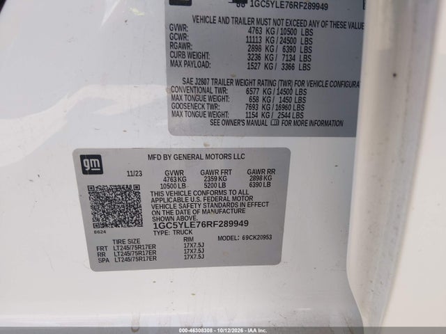 46308308 :رقم المزاد ، 1GC5YLE76RF289949 vin ، 2024 Chevrolet Silverado 2500hd 4wd  Long Bed Work Truck مزاد بيع