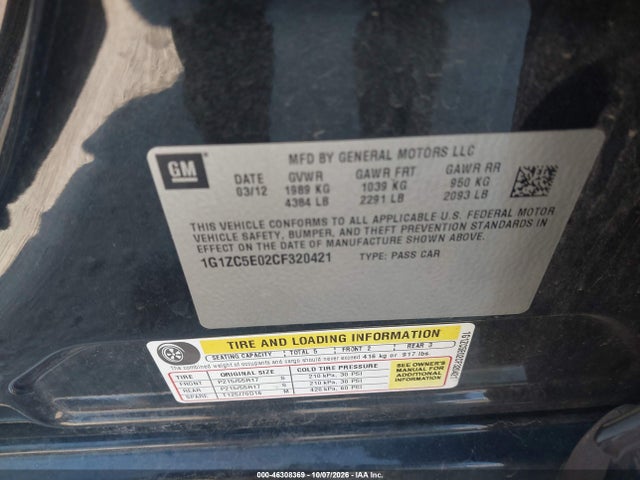 Продаж на аукціоні авто 2012 Chevrolet Malibu 1lt, vin: 1G1ZC5E02CF320421, номер лоту: 46308369