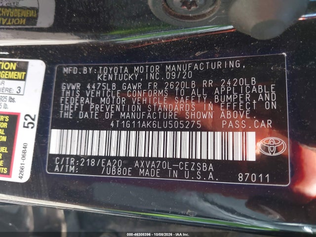 Toyota CAMRY SE 2020 4T1G11AK6LU505275 Image 9