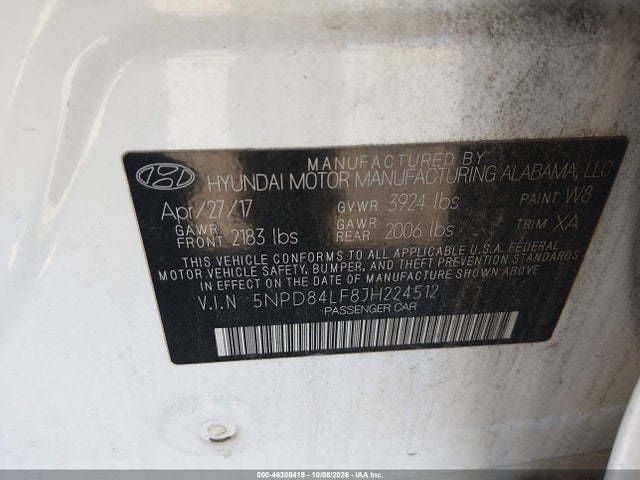 Продаж на аукціоні авто 2018 Hyundai Elantra Sel, vin: 5NPD84LF8JH224512, номер лоту: 46308419