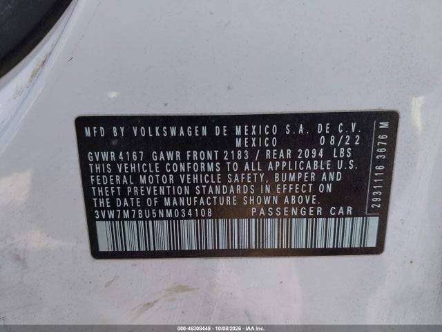 Volkswagen Jetta 1.5t Se 2022 3VW7M7BU5NM034108 Image 9