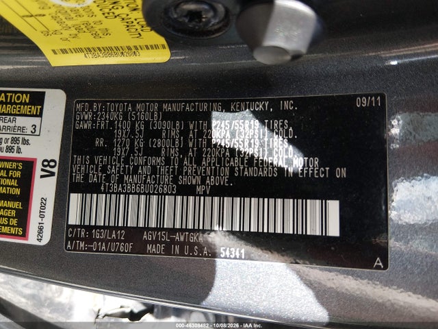 Продажа на аукционе авто 2011 Toyota Venza, vin: 4T3BA3BB6BU026803, номер лота: 46308482