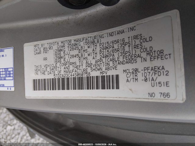 2004 Toyota Sienna Ce მანქანა იყიდება აუქციონზე, vin: 5TDZA23C44S060758, აუქციონის ნომერი: 46308523