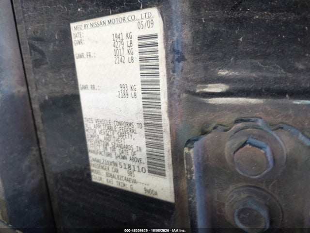 46308629 :رقم المزاد ، 1N4AL21EX9N518110 vin ، 2009 Nissan Altima 2.5 S مزاد بيع