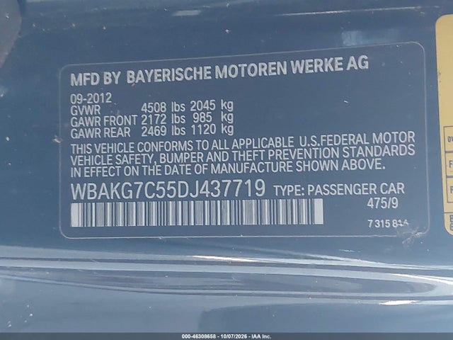 Aukcja sprzedaży 2013 Bmw 335i, vin: WBAKG7C55DJ437719, numer aukcji: 46308658