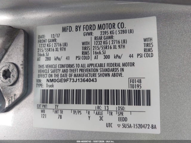 2018 Ford Transit Connect Xlt მანქანა იყიდება აუქციონზე, vin: NM0GE9F73J1364043, აუქციონის ნომერი: 46308743