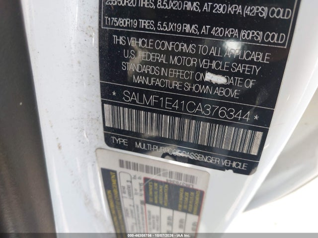 46308756 :رقم المزاد ، SALMF1E41CA376344 vin ، 2012 Land Rover Range Rover Supercharged مزاد بيع