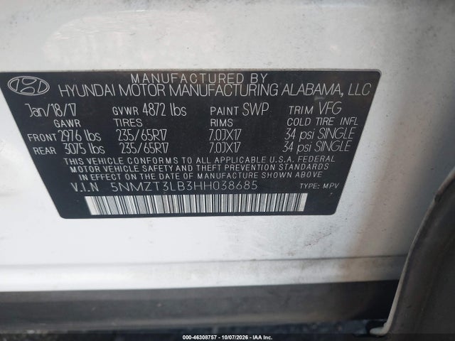 Aukcja sprzedaży 2017 Hyundai Santa Fe Sport 2.4l, vin: 5NMZT3LB3HH038685, numer aukcji: 46308757