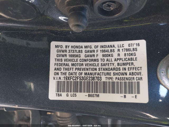Honda Civic Lx 2016 19XFC2F53GE238703 Image 9