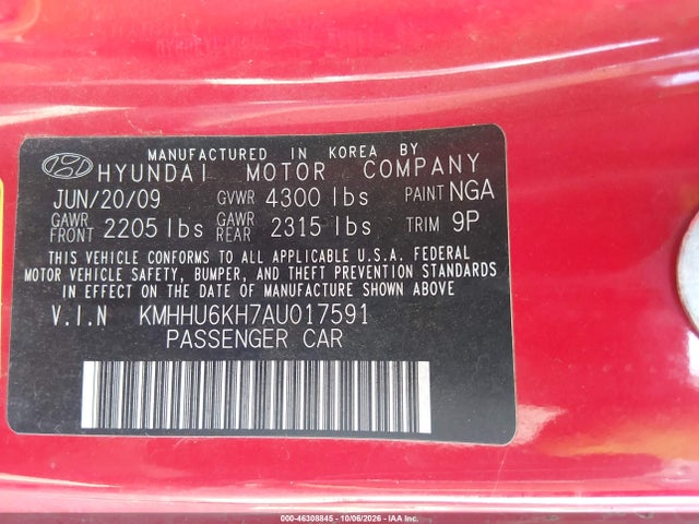 Продажа на аукционе авто 2010 Hyundai Genesis 3.8 Grand Touring, vin: KMHHU6KH7AU017591, номер лота: 46308845