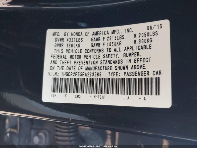 Honda Accord Sport 2015 1HGCR2F55FA223589 Image 9