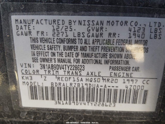 Продаж на аукціоні авто 2026 Nissan Sentra Sr, vin: 3N1AB9DV4TY228623, номер лоту: 46308923