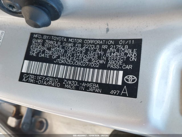 46308957 :رقم المزاد ، JTDKN3DU0B0277002 vin ، 2011 Toyota Prius Two مزاد بيع