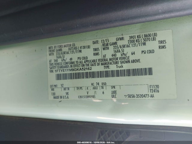 Aukcja sprzedaży 2016 Ford Transit-150, vin: 1FTYE1YM9GKA52162, numer aukcji: 46309016